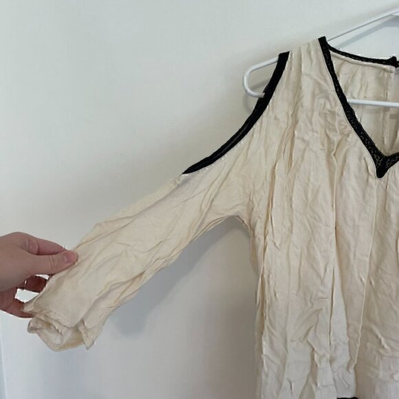RO&DE ANTHROPOLOGIE Lace Trim Cold Shoulder Blouse Cream Ivory Black 3/4 Sleeve - Picture 7 of 14